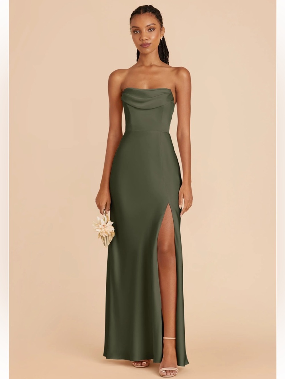 Birdy Grey Mia Olive Green Draped Cowl Neck Evening Dress Gown Maxi